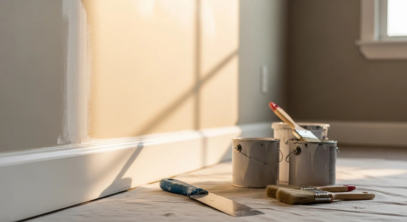 Handyman painting interior wall with brush