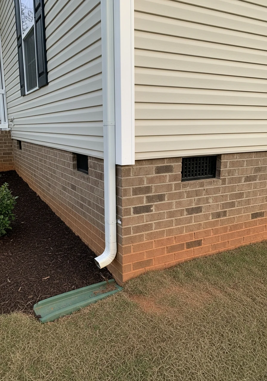 Detailed view of home's exterior siding and foundation area in a typical Henry County residential setting.