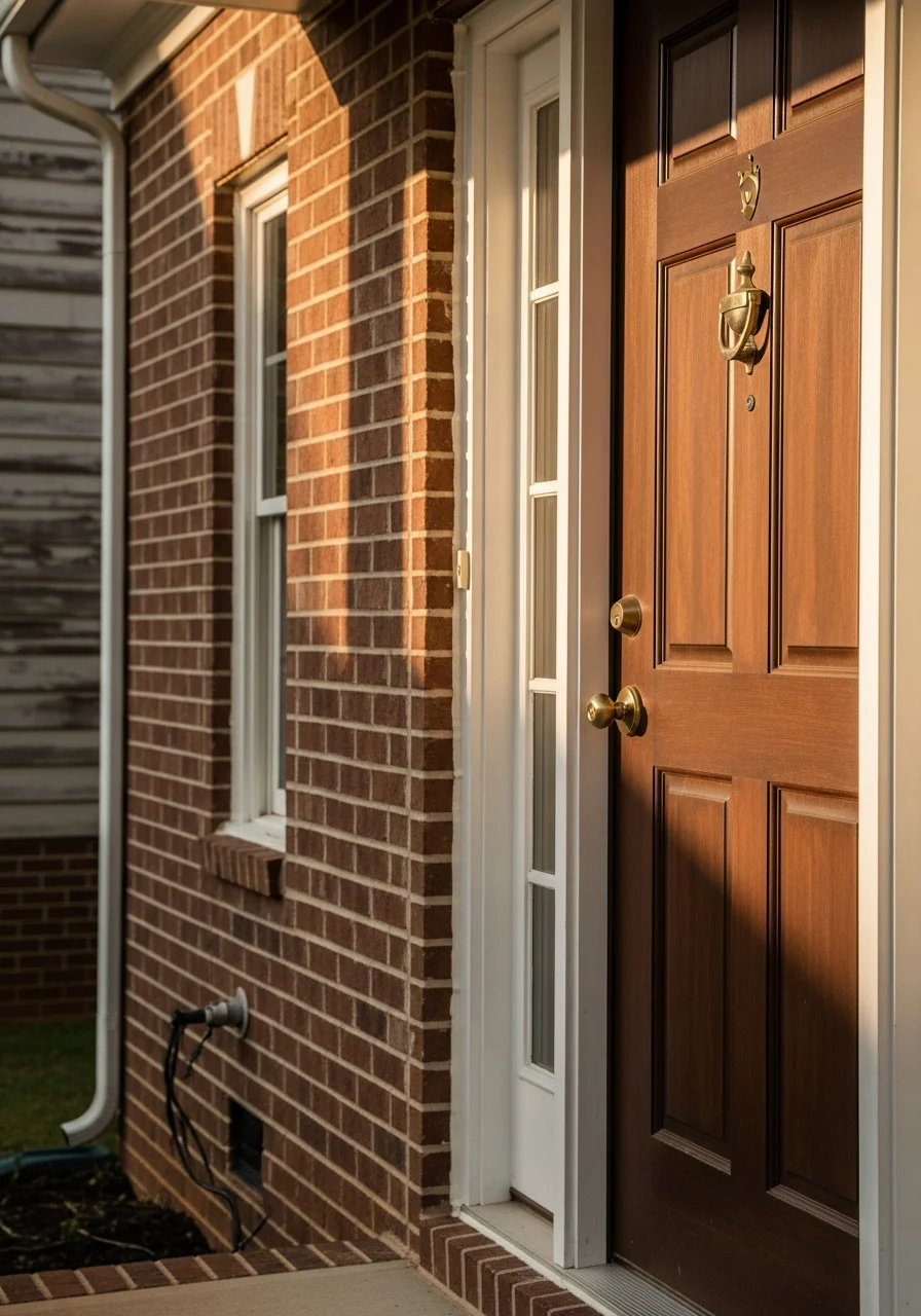 Close-up of home's entrance and front facade showing quality construction details in a Newton County neighborhood.