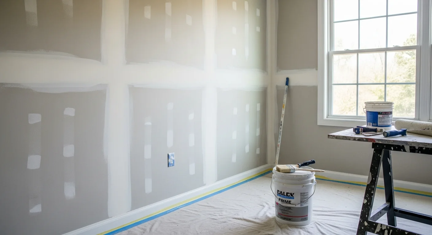 A freshly painted interior living room in a Rockdale County, Georgia home, showing smooth, even wall coverage with clean trim lines around windows and baseboards. The room reflects a typical single-family home interior common to the Conyers area.